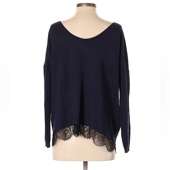 Navy blue Joie wool cashmere blend long sleeve with lace trim - Picture 2 of 9
